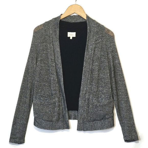 Anthropologie Deletta Metallic Silver Gray Knit Open Cardigan Sweater Size S - Picture 1 of 15